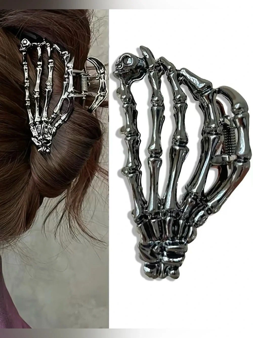 Skeleton Hand Hair Clips - Metallic Silver Women’s Accessory You Choose Color